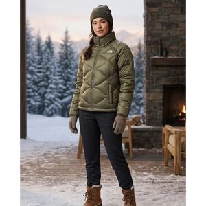 The North Face 550 Olive Green Diamond Quilted Putter Goose Down Jacket